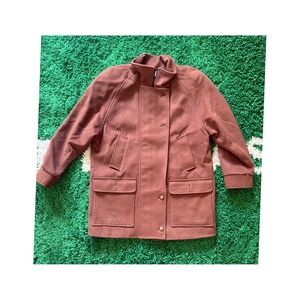Kristen Blake Rust Brown Wool Blend Zip Button Front Car Coat Jacket Medium 2113